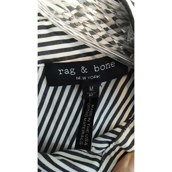 Rag & Bone | Black And White Pin Stripe Collared High Long Top Size Medium - Picture 2 of 4